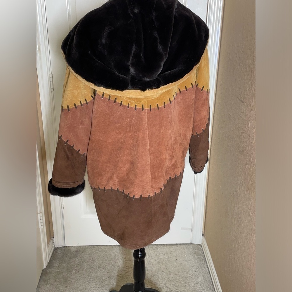 Women's Vintage Heavy G3 Suede Leather Coat with Black Faux Fur Collar Medium - Picture 2 of 13
